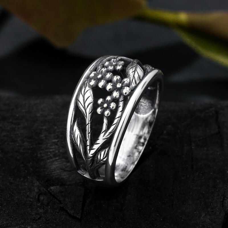 Jeulia "Flowers with Branches" Sterling Silver Ring