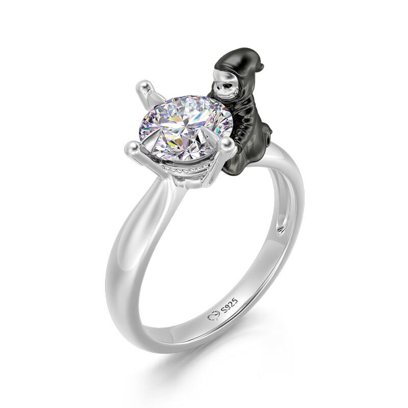 Jeulia Hug Me "Soul Harvester" Skull Sickle Round Cut Sterling Silver Ring