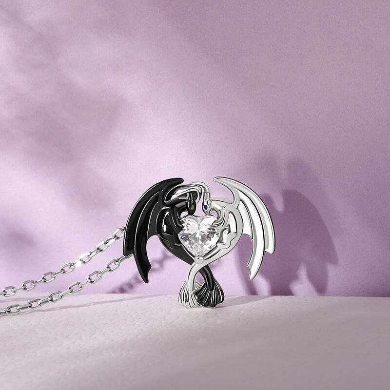 Jeulia Hug Me "Strongest Romance" Dragon Couple Heart Cut Sterling Silver Necklace