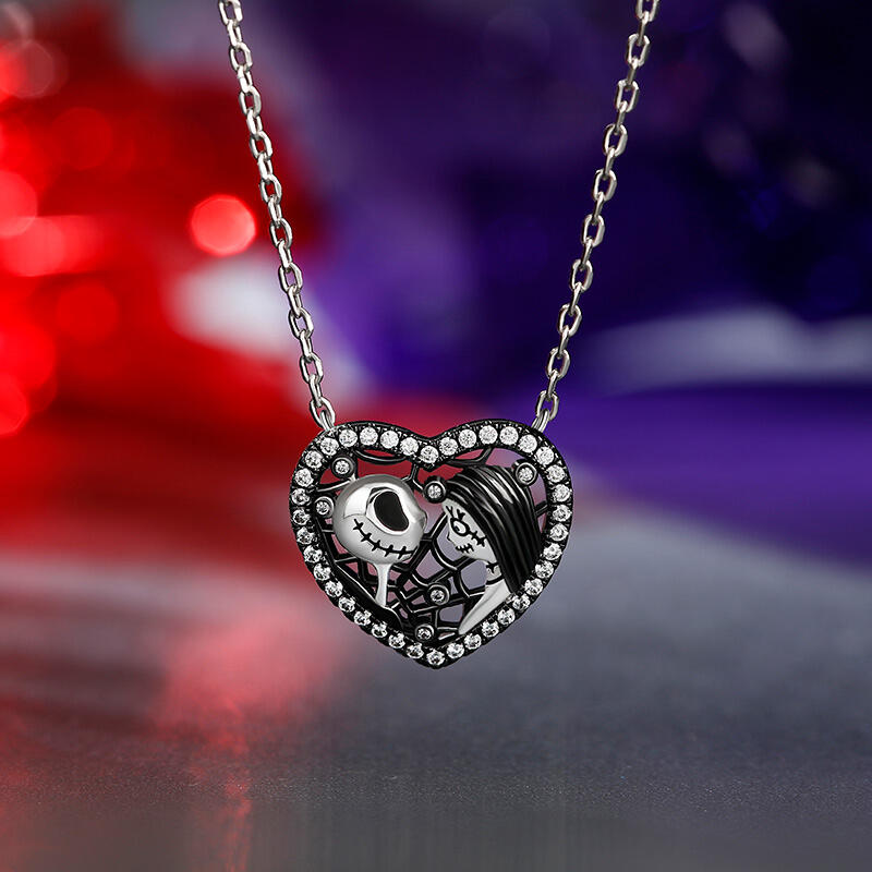 Jeulia "Magical Love" Skull Couple Sterling Silver Necklace