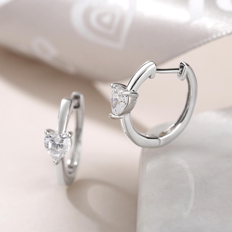 Jeulia "Forever Lasting" Heart Cut Sterling Silver Hoop Earrings