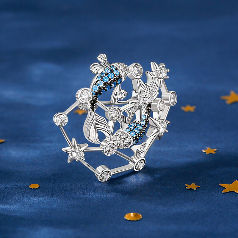 Jeulia "Mystical Pisces" Constellation Design Sterling Silver Brooch