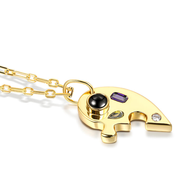 Jeulia Half Heart Puzzle Design Personalized Photo Projection Sterling Silver Necklace