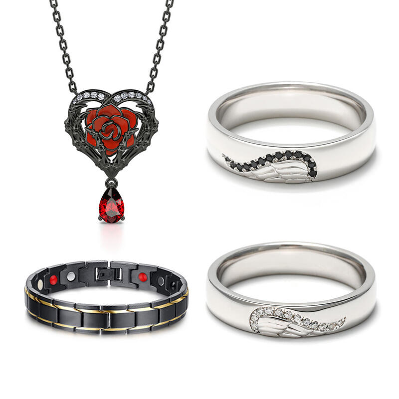Jeulia Conjunto de Joyas de Anillo Pendientes y Collar para Pareja de Plata Esterlina