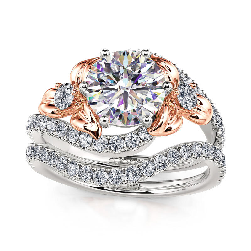 Jeulia Floral Design Round Cut Sterling Silver Ring Set