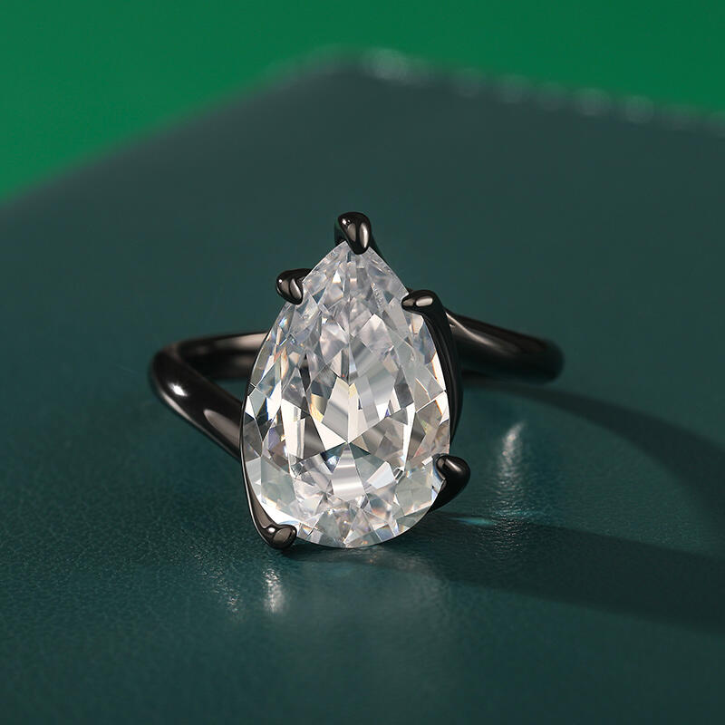 Jeulia Pierścionek Krój gruszki Czarny odcień Srebro próby 925