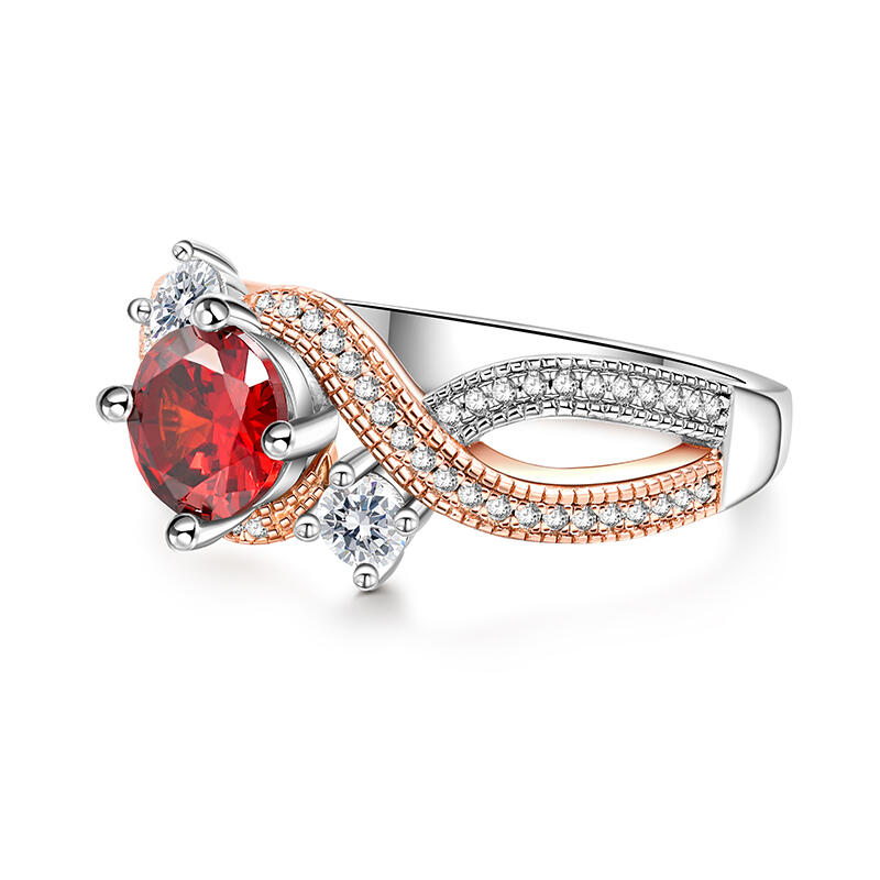 Jeulia Intertwined Three Stone Round Cut Sterling Silver Ring