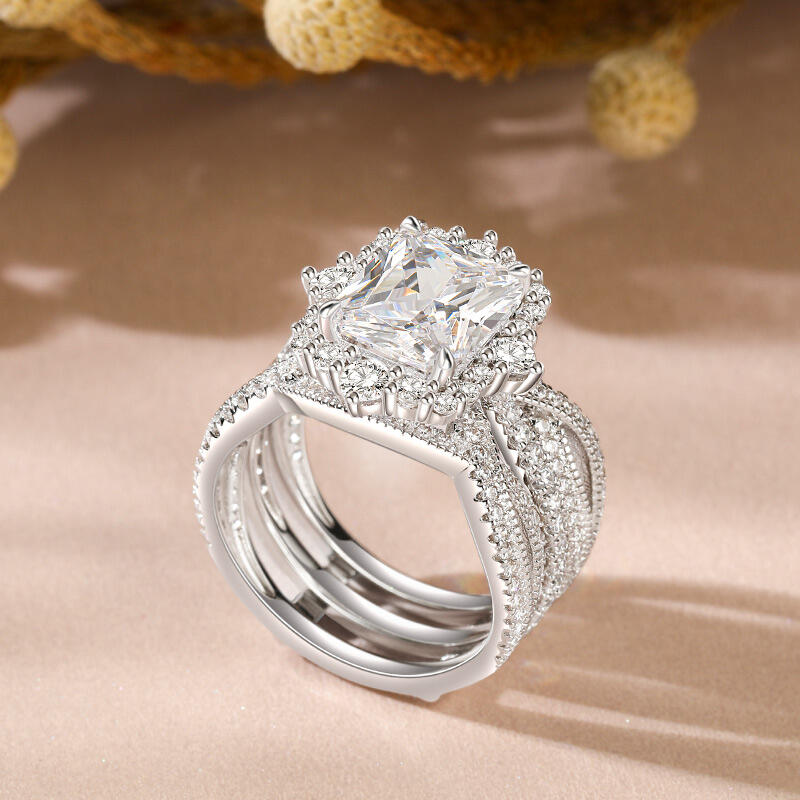 Jeulia Interchangeable Halo Engagement Ring Set Twisted Radiant Cut Sterling Silver