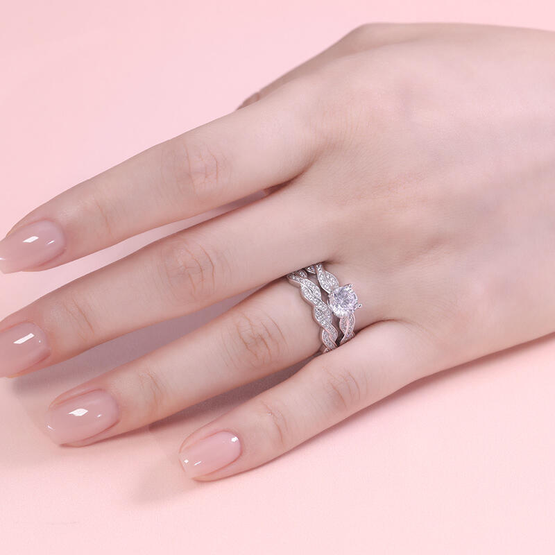 Jeulia Double Twisted Wedding Ring set Round Cut Sterling Silver