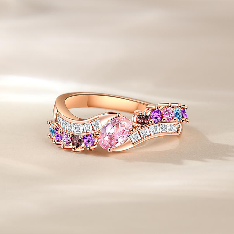 Multi-Colored Stones Oval Cut Synthetic Morganite Sterling Silver Ring