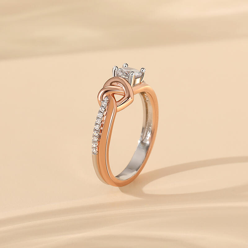 Jeulia Anillo de Promesa Nudo Corazón Personalizado Dos Tonos con Piedra de Nacimiento