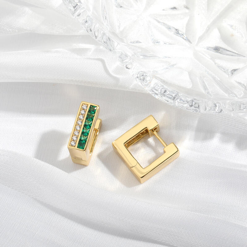 Jeulia ジオメトリック プリンセスカット ラウンドカット シルバー フープ ピアス