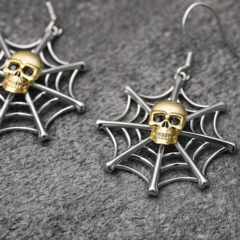 Jeulia "Spider Web" Skull Sterling Silver Earrings