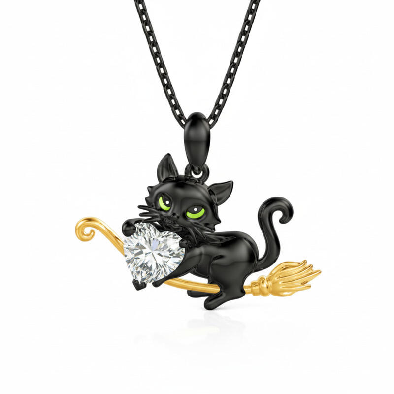 Jeullia Hug Me Magic Black Cat Custom Birthstone Necklace