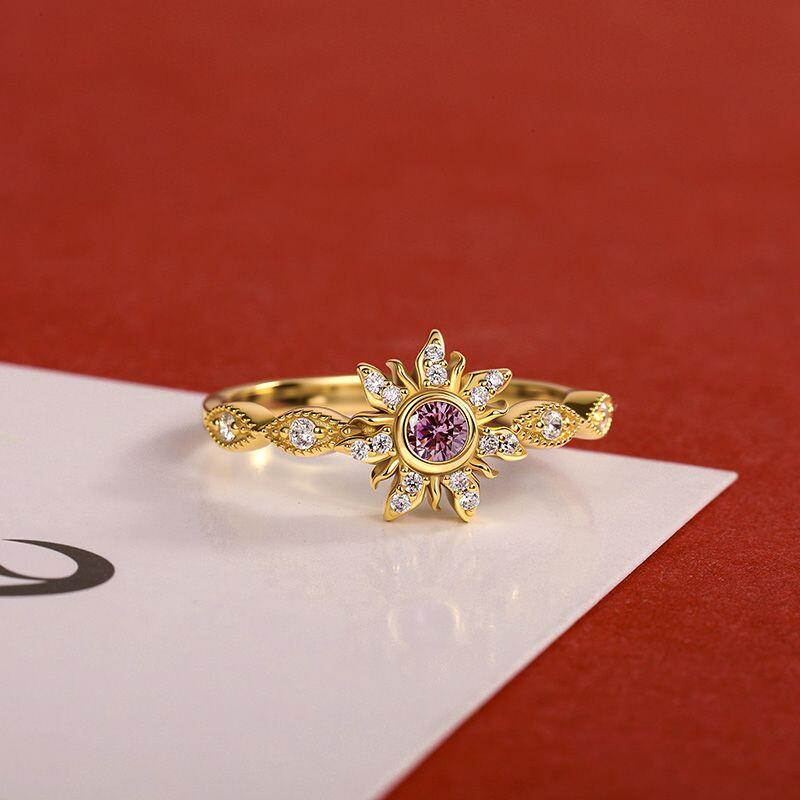 Golden Flower Beaded Edge Ring Sterling Silver