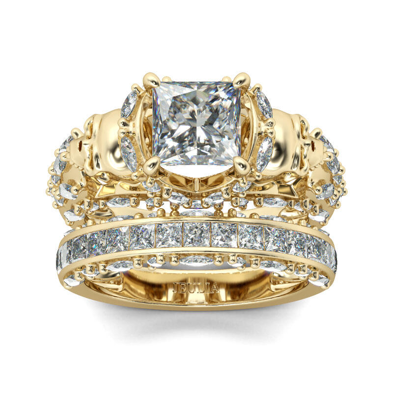 Jeulia Conjunto De Anillos Con Tono Oro De Caravera De Talla Princesa En Plata De Ley