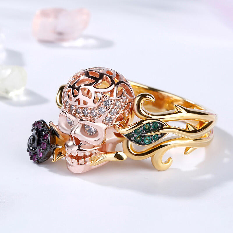 Jeulia Anillo Con Calavera De Plata Esterlina Rosa