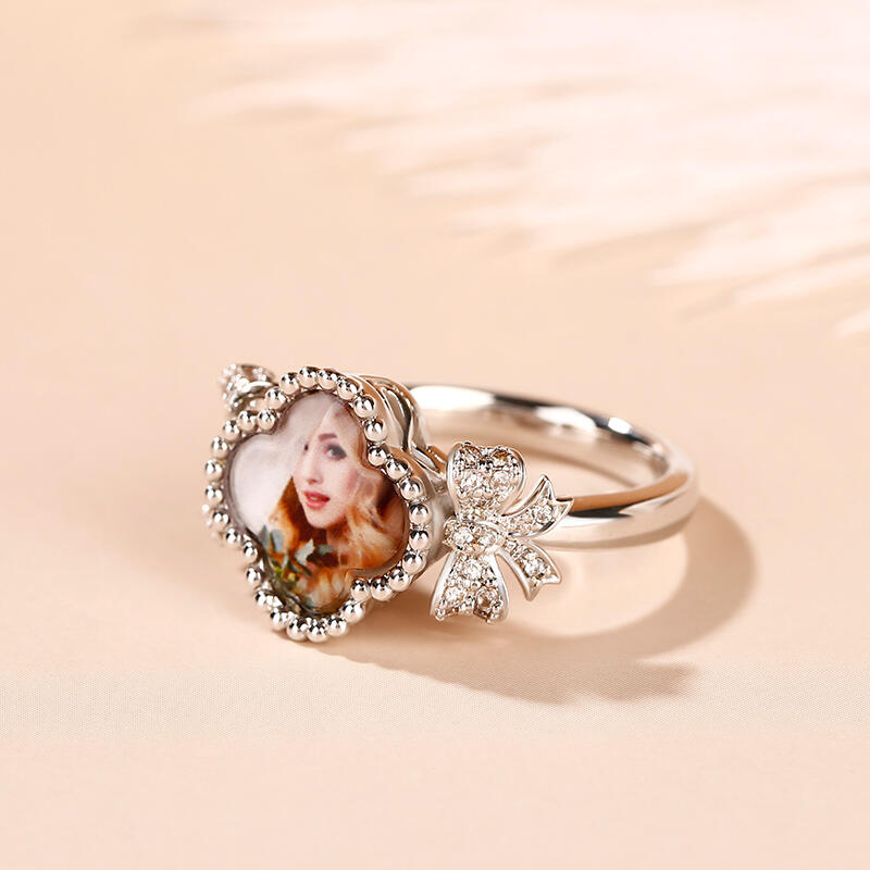 Jeulia "Lucky Filled of My Life" Sterling Silver Personalized Photo Ring