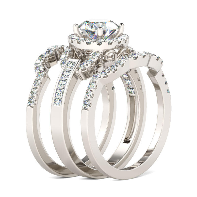 Jeulia 3PC Round Cut Sterling Silver Ring Set