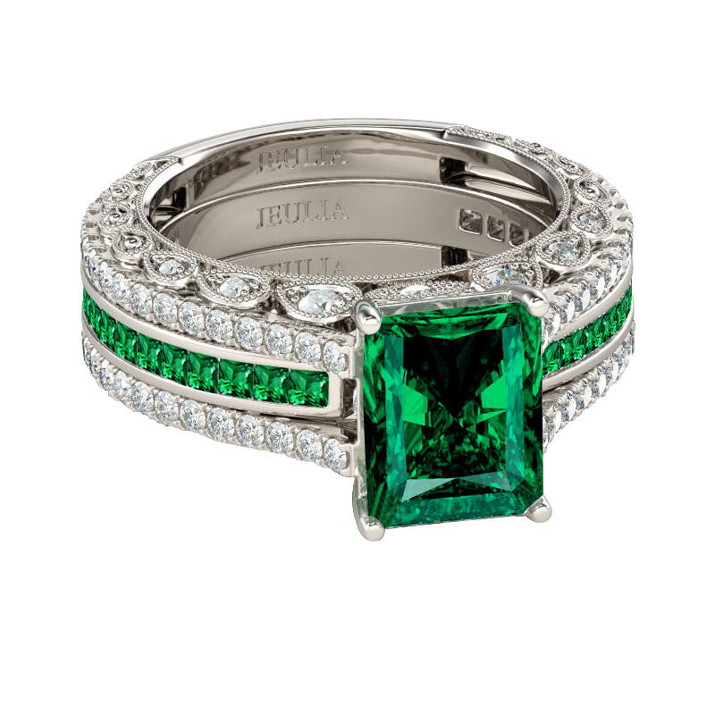 Jeulia Interchangeable Radiant Cut Sterling Silver Ring Set