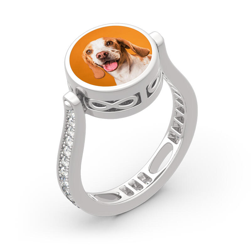 Jeulia "Blazing with Colour" Sterling Silver Personalized Photo Ring (With A Free Chain)