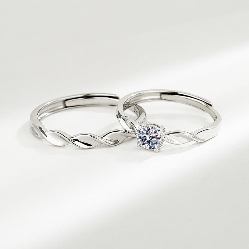 Jeulia Classic Sterling Silver Adjustable Couple Rings