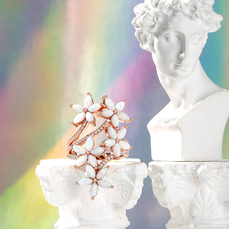 Jeulia "Sweet-smelling" Opal Floral Sterling Silver Ring