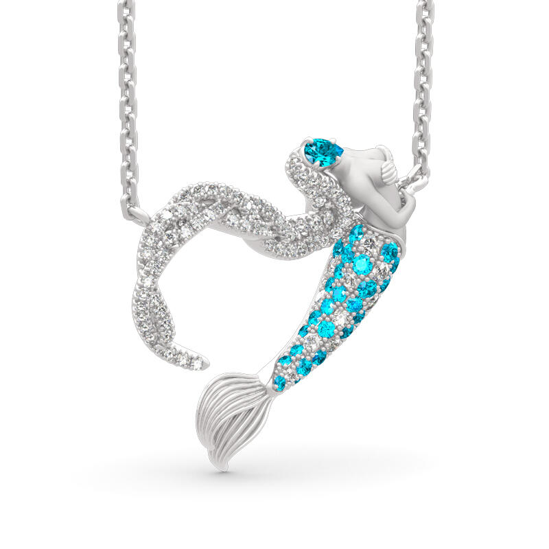 Jeulia "Ocean's Light" Sterling Silver Mermaid Gift Necklace for Valentine's Day