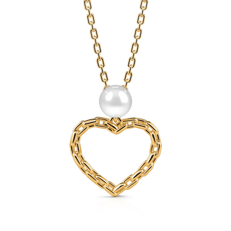 Jeulia "Sweet Chain Heart" Cultured Pearl Sterling Silver Necklace