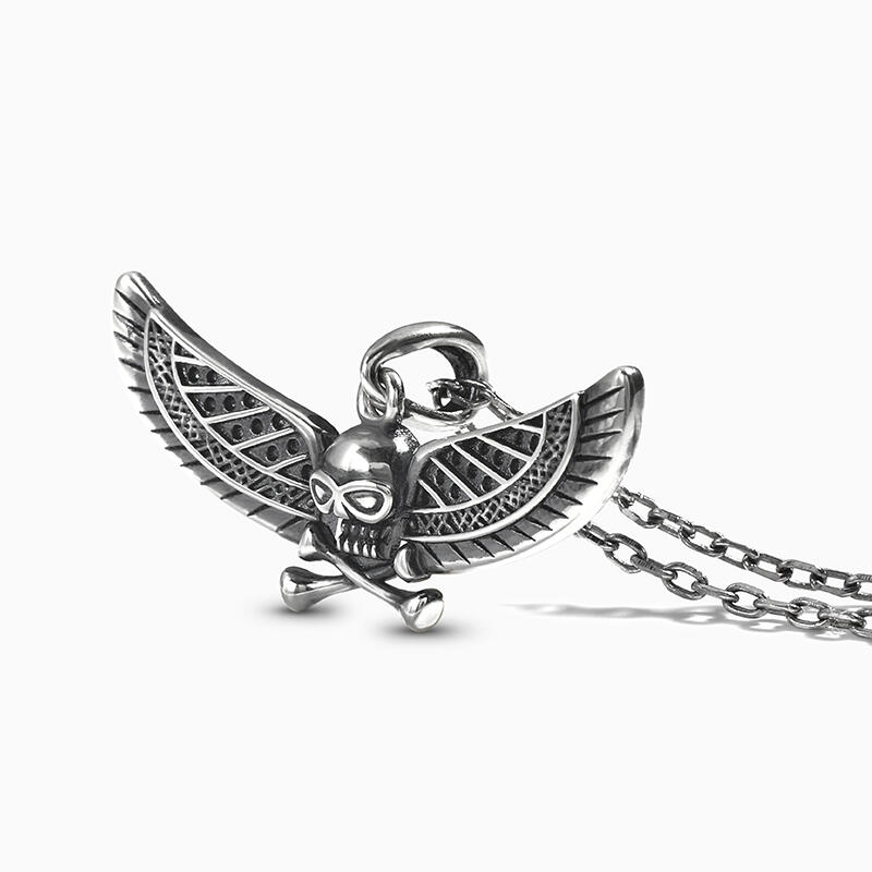 Jeulia Collana Teschio con Pirata e Ala in Argento Sterling