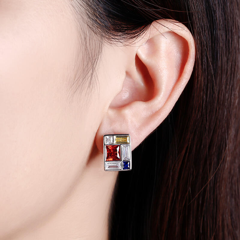 Jeulia Brincos de prata pura inspirados na composição de mondrian