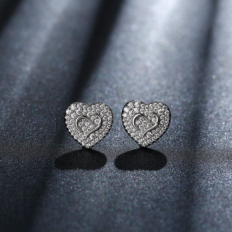 Jeulia Logo Shape Commemorative Heart Sterling Silver Stud Earrings