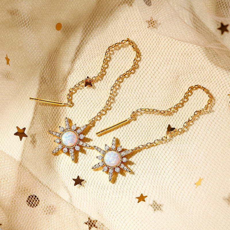 Jeulia "Natural Fire" North Star Opal Sterling Silver Threader Earrings