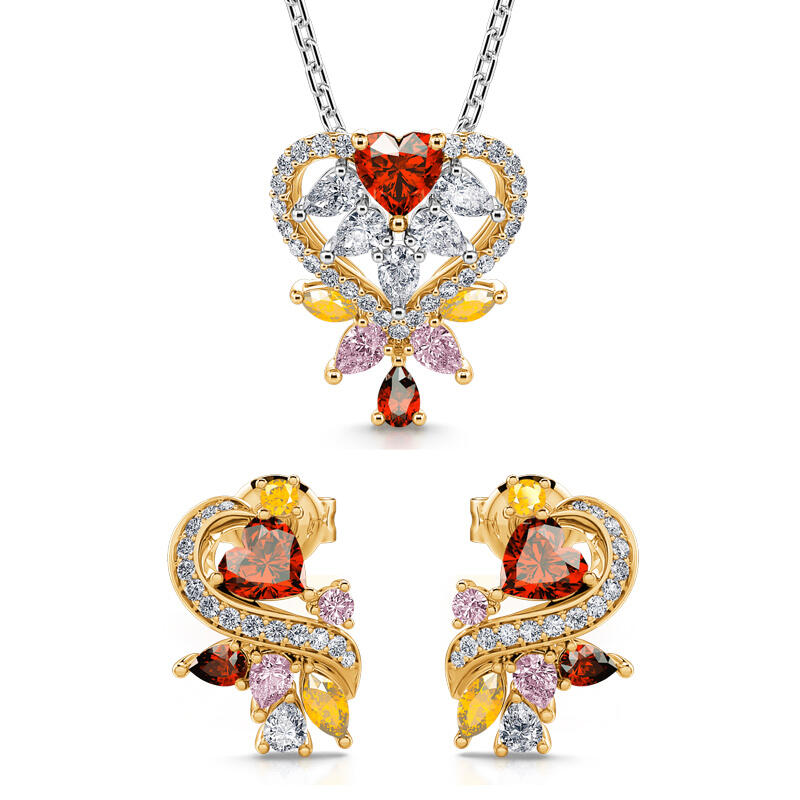 Jeulia "You Make My Heart Full" Heart Sterling Silver Jewelry Set