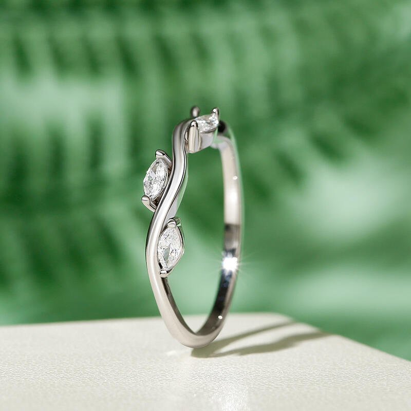 Jeulia "Branch & Leaves" 10K/14K/18K Gold Platinum Marquise Cut Band