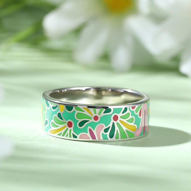 Jeulia "Fairy Garden" Flower Enamel Sterling Silver Women's Band