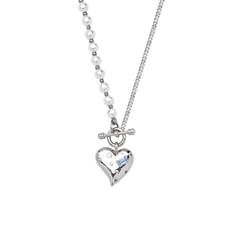 Jeulia "Jelly Heart" Pearl Chain Sterling Silver Necklace