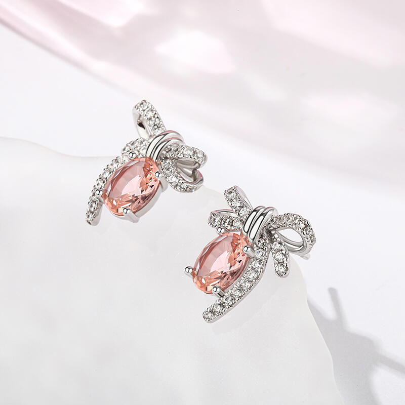 Jeulia Bowknot Synthetic Morganite Sterling Silver Earrings