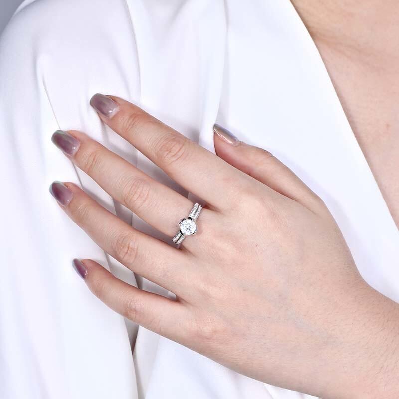 "Perfect Blossom" Round Cut Side Stone Engagement Ring