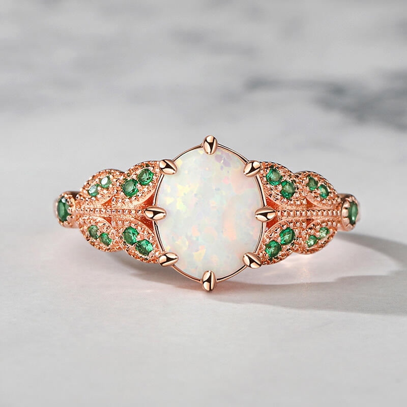 Jeulia "Art Deco" förlovningsring med vintageopal i sterlingsilver