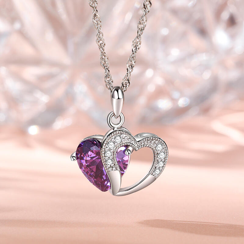 Jeulia Heart Cut Sterling Silver Pendant Necklace