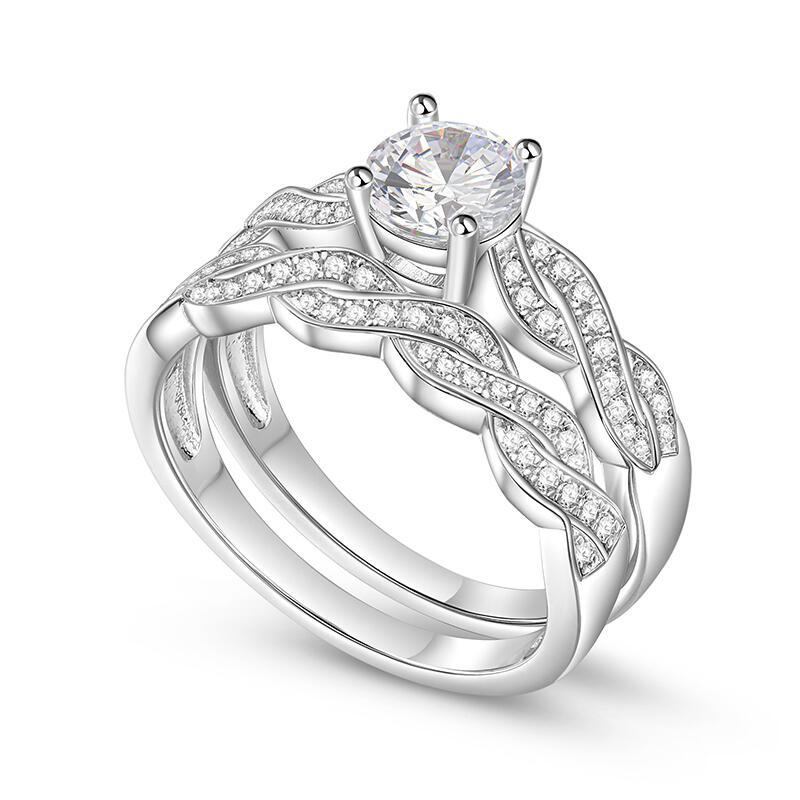 Jeulia Double Twisted Wedding Ring set Round Cut Sterling Silver