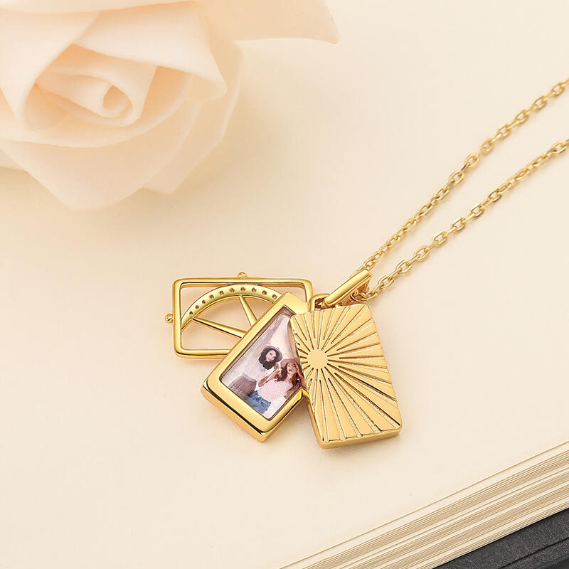 Jeulia サン・ムーン・スター カスタム写真ロケットネックレス