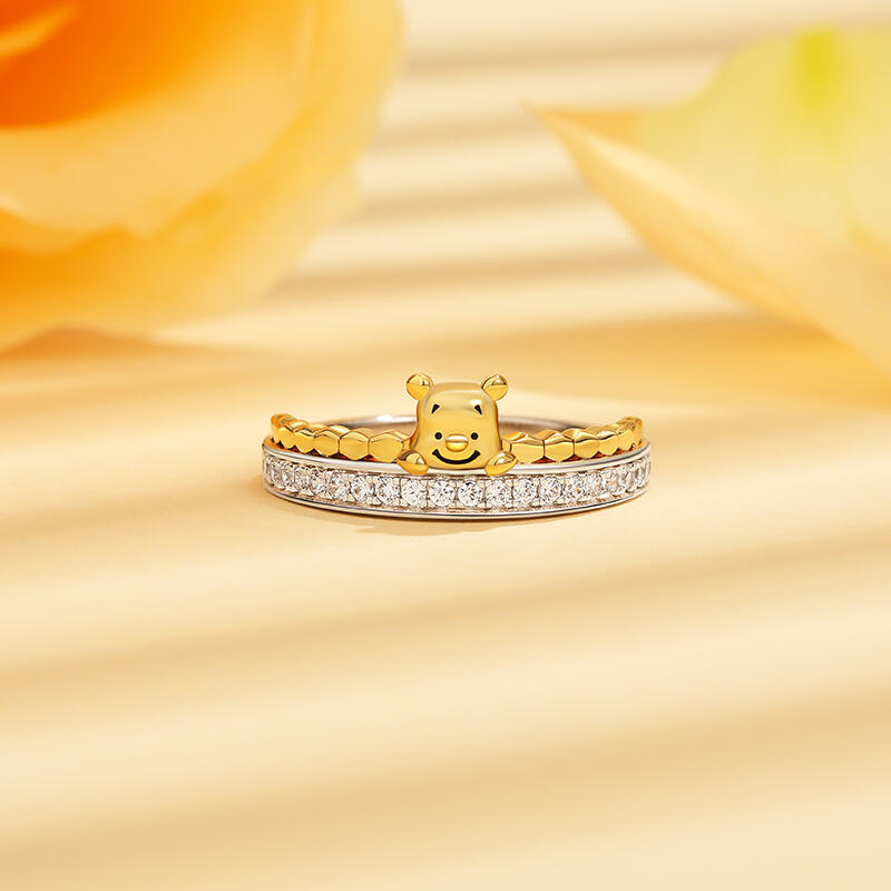 Jeulia "Bear in Honey" Two Tone Women's Wedding Band Sterling Silver