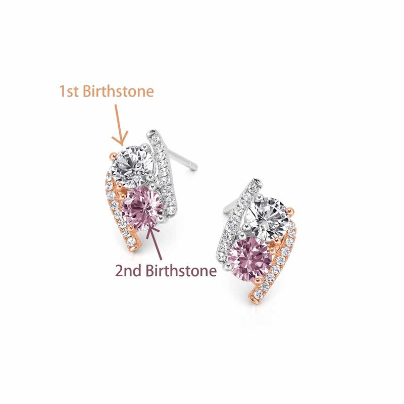 Jeulia Custom Two Tone Birthstone Stud Earrings