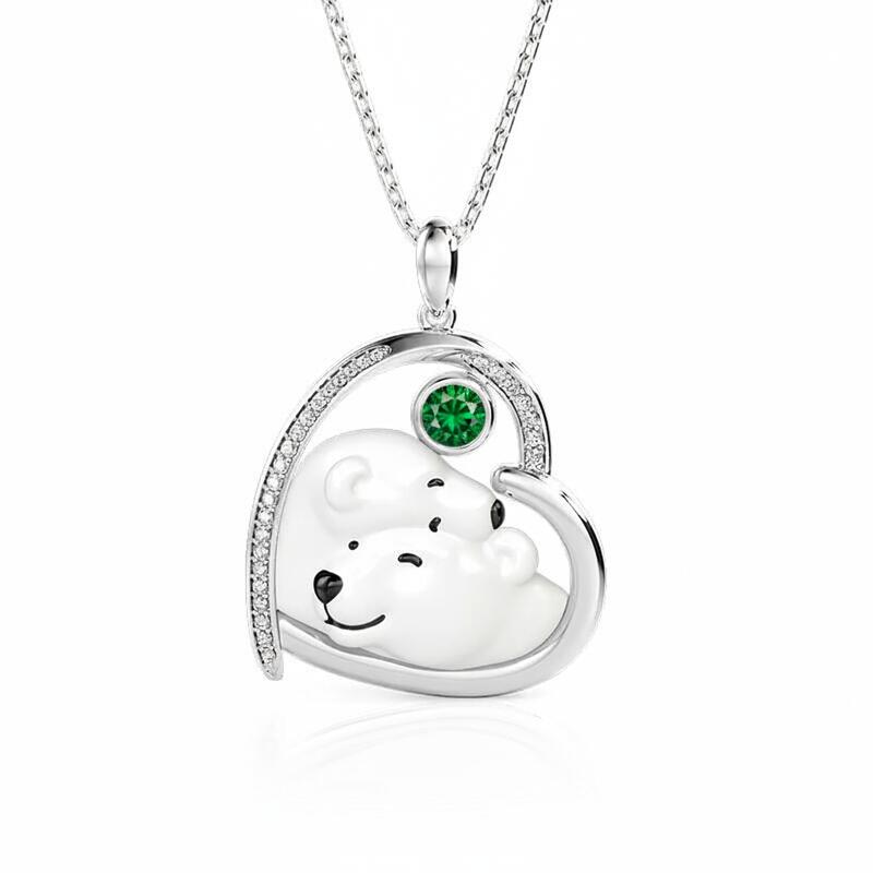 Jeulia Custom Love Birthstone Necklace Embrace Polar Bear