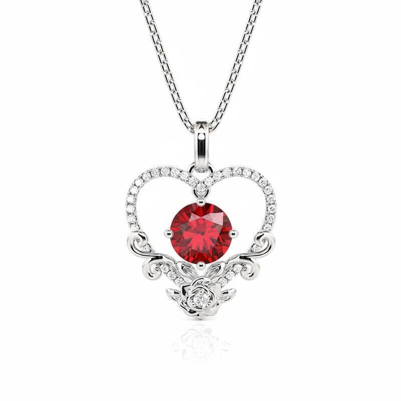 Jeulia Custom Birthstone Necklace Heart with Roses