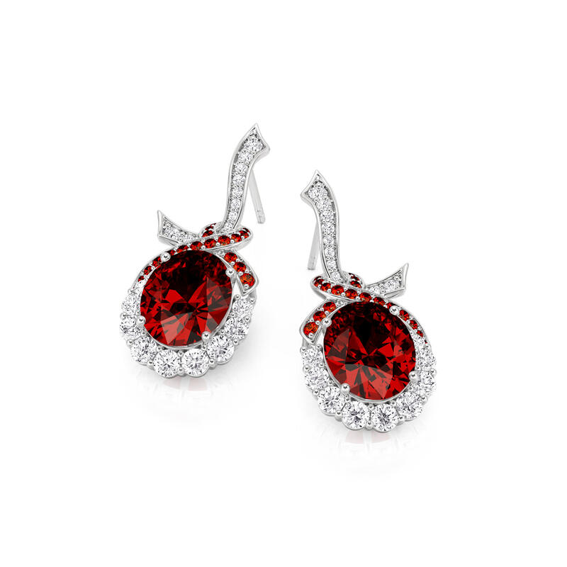 Jeulia Red Ribbon Wrapped Oval Cut Earrings Sterling Silver