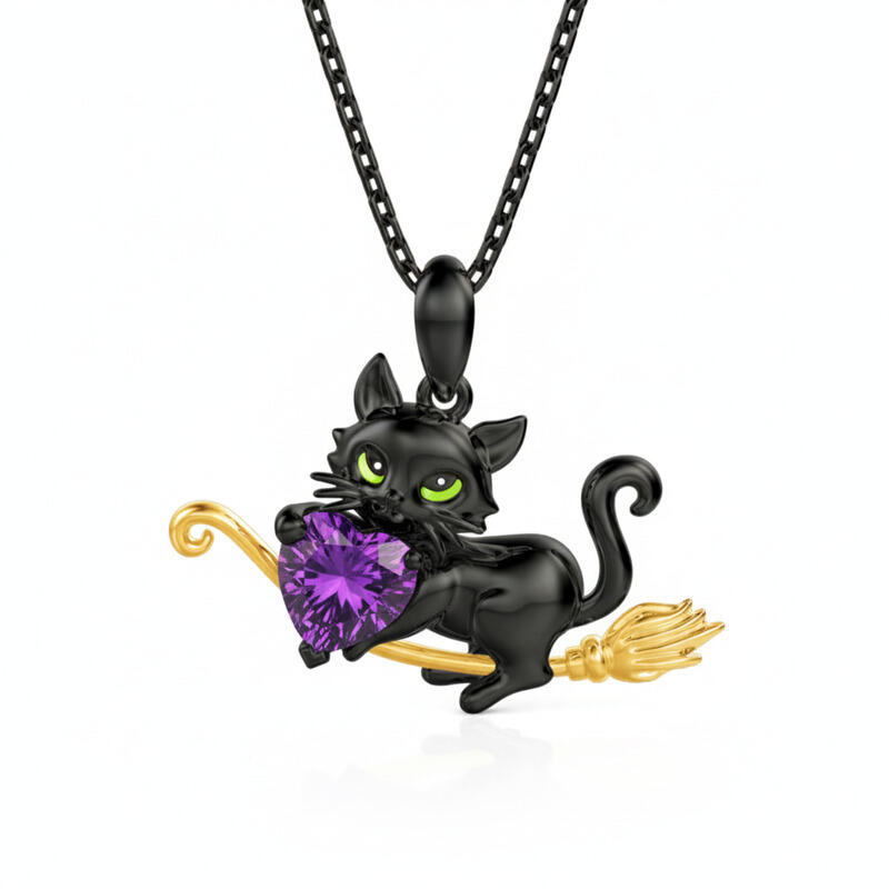 Jeullia Hug Me Magic Black Cat Custom Birthstone Necklace