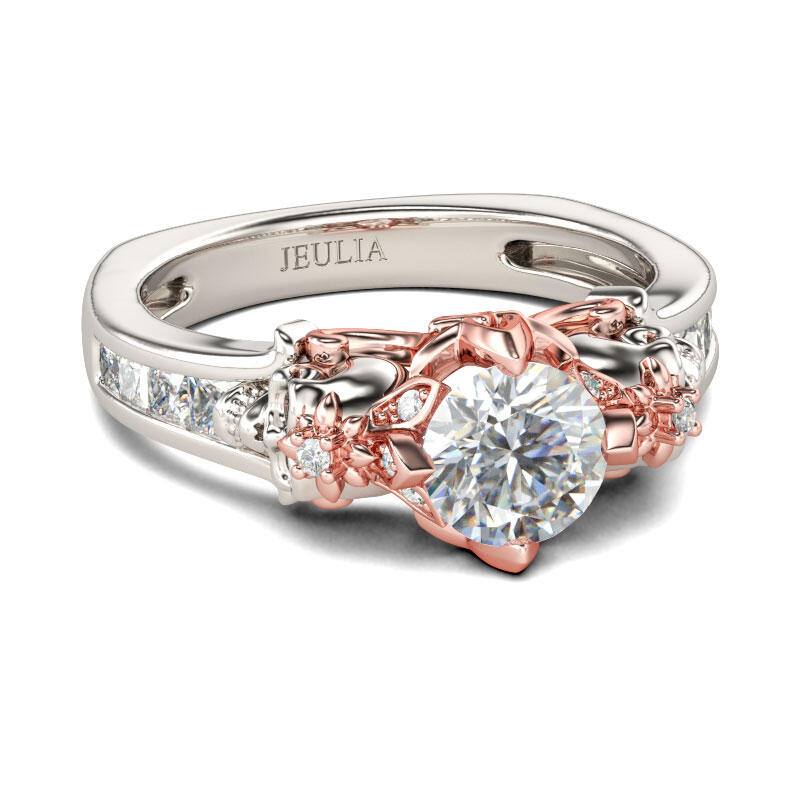 Jeulia Anillo Floral Con Dos Tonos De Caravera De Talla Redonda En Plata De Ley